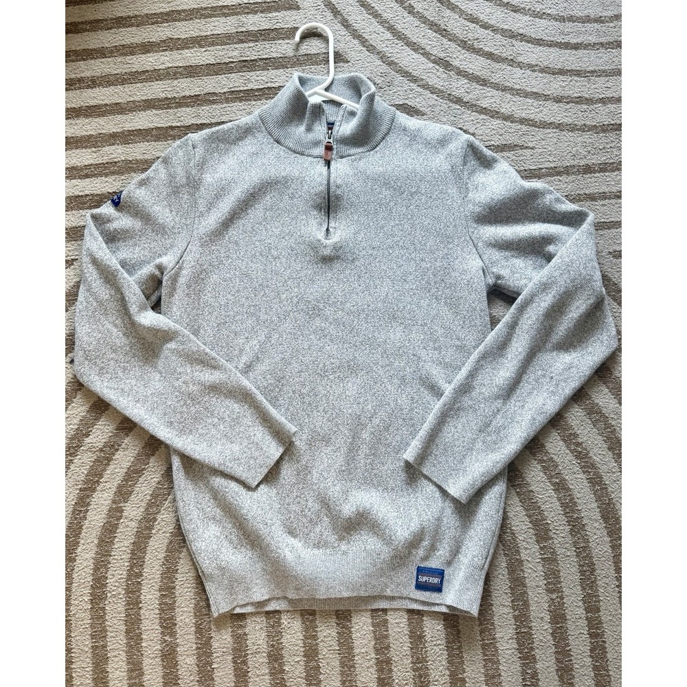 Superdry Quarter Zip Pullover Sweater Heather Gray Men L Japan Streetwear Cotton